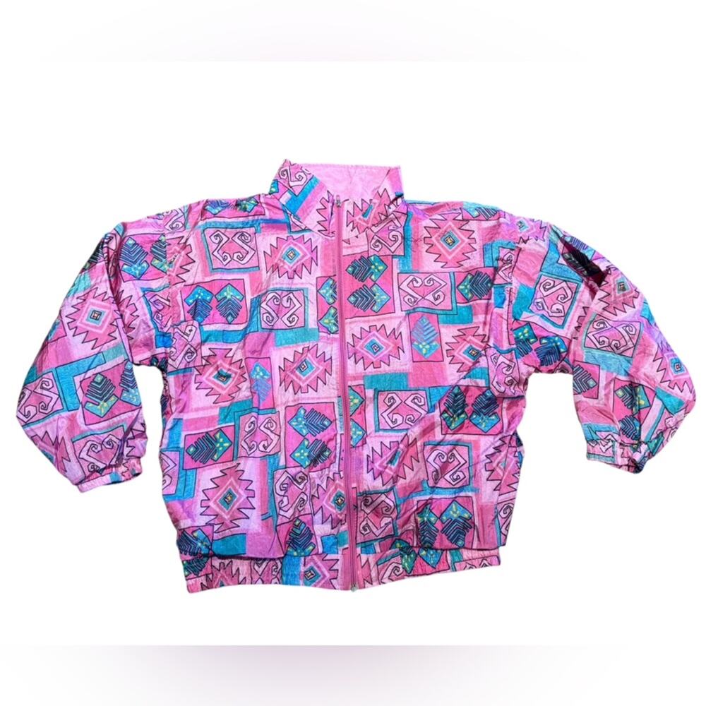Sunterra Womens Large Pink Aztec Full Zip Windbreaker